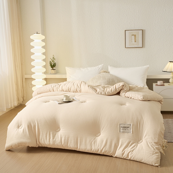 91家纺网 家纺一手货源 找家纺 秋泽  2025新款皱皱纱大豆被冬被春秋被夏被子被芯 浅咖