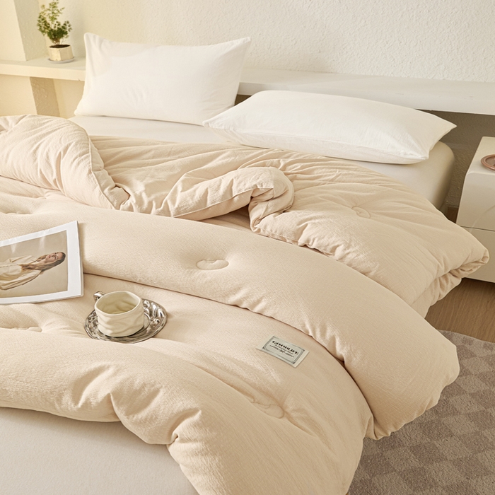 91家纺网 家纺一手货源 找家纺 秋泽  2025新款皱皱纱大豆被冬被春秋被夏被子被芯 浅咖