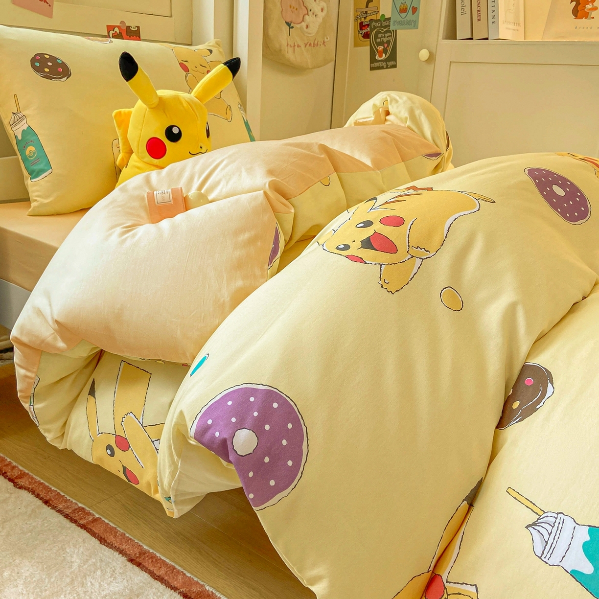 91家纺网 家纺一手货源 找家纺 博雅 2025新款宝可梦皮卡丘正版授权上下铺套件 零食皮卡丘