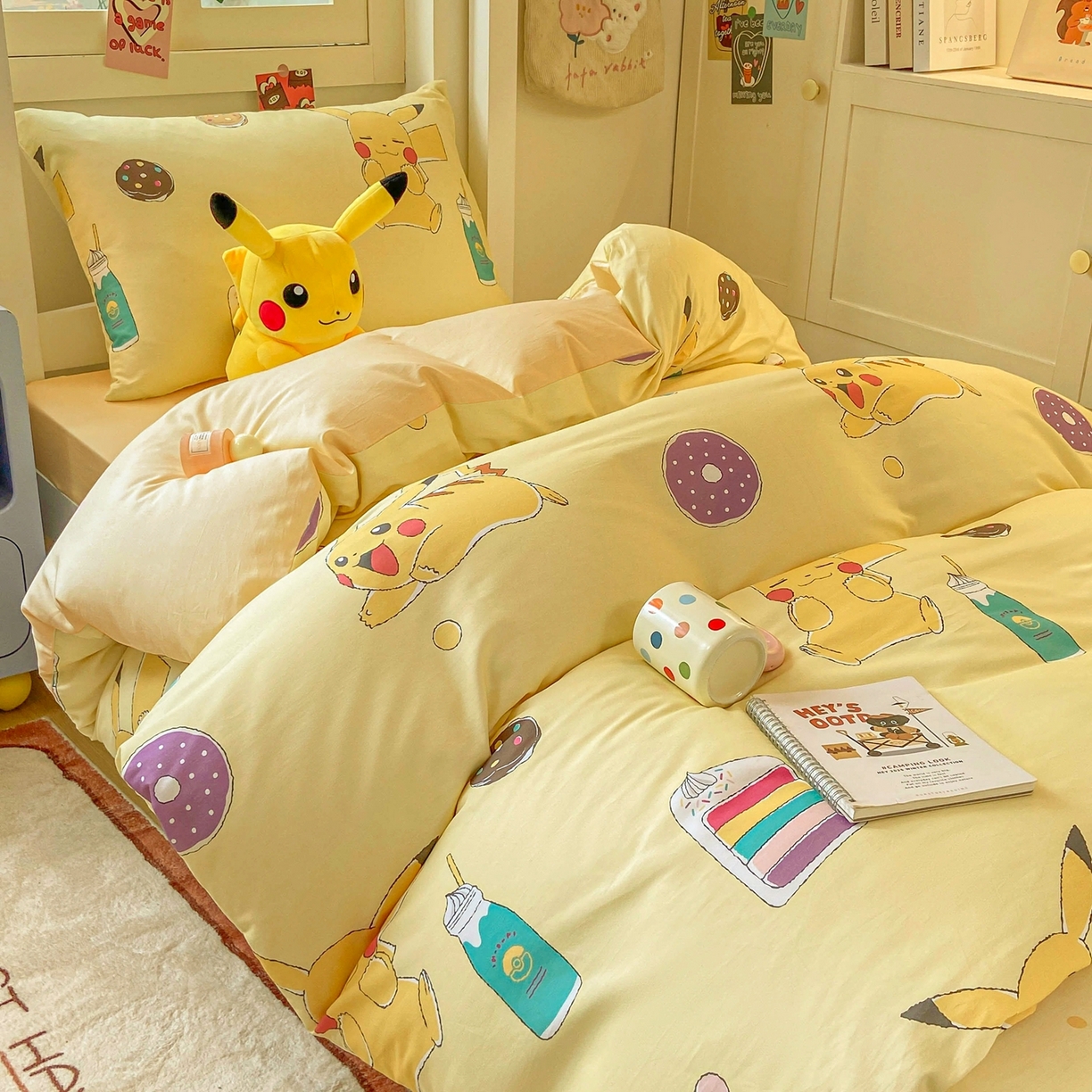 91家纺网 家纺一手货源 找家纺 博雅 2025新款宝可梦皮卡丘正版授权上下铺套件 零食皮卡丘