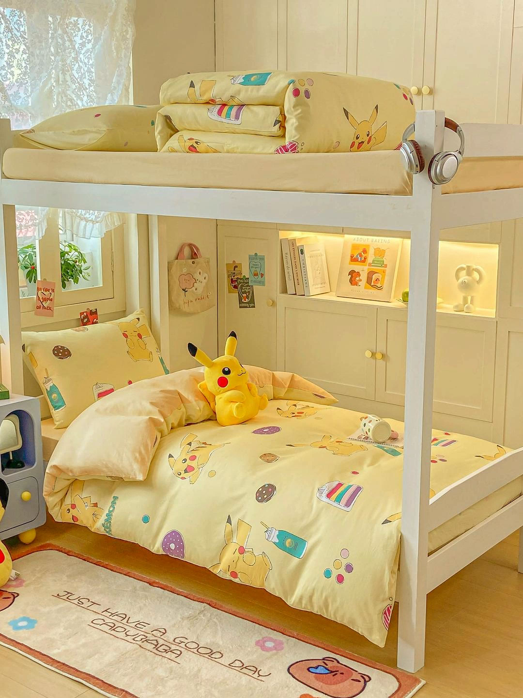 91家纺网 家纺一手货源 找家纺 博雅 2025新款宝可梦皮卡丘正版授权上下铺套件 零食皮卡丘