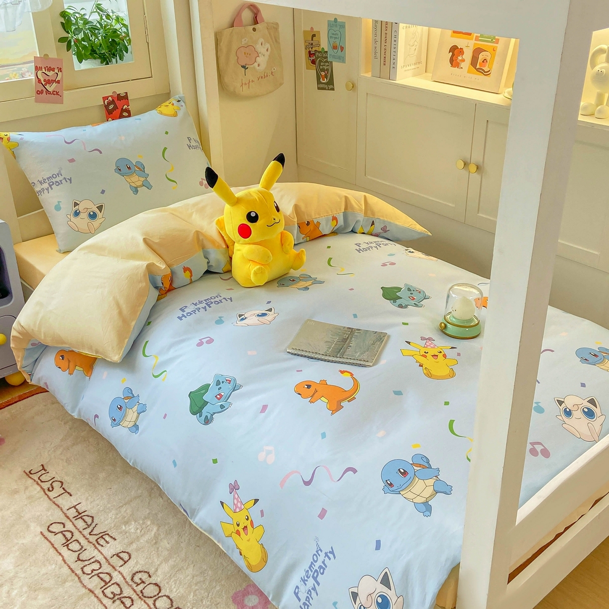 91家纺网 家纺一手货源 找家纺 博雅 2025新款宝可梦皮卡丘正版授权上下铺套件 喷火龙与皮卡丘
