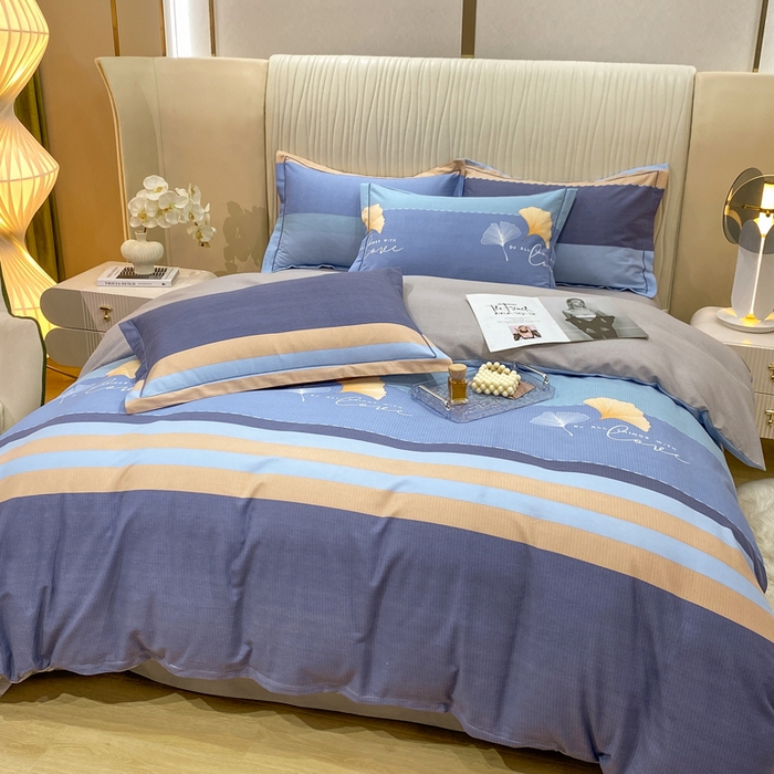 91家纺网 家纺一手货源 找家纺 红日子纺织品 2025新款100%全棉纯棉磨毛四件套 风语银杏