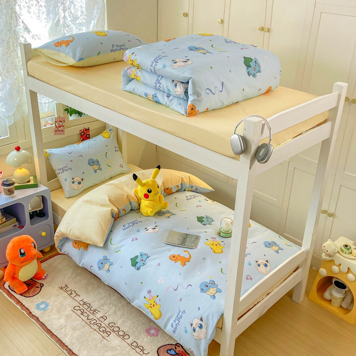 91家纺网 家纺一手货源 找家纺 博雅 2025新款宝可梦皮卡丘正版授权上下铺套件 喷火龙与皮卡丘