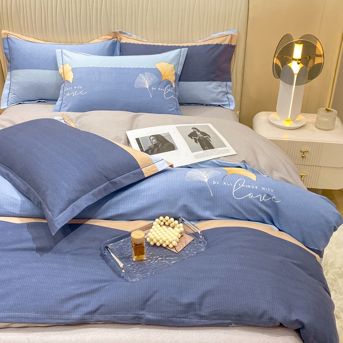 91家纺网 家纺一手货源 找家纺 红日子纺织品 2025新款100%全棉纯棉磨毛四件套 风语银杏