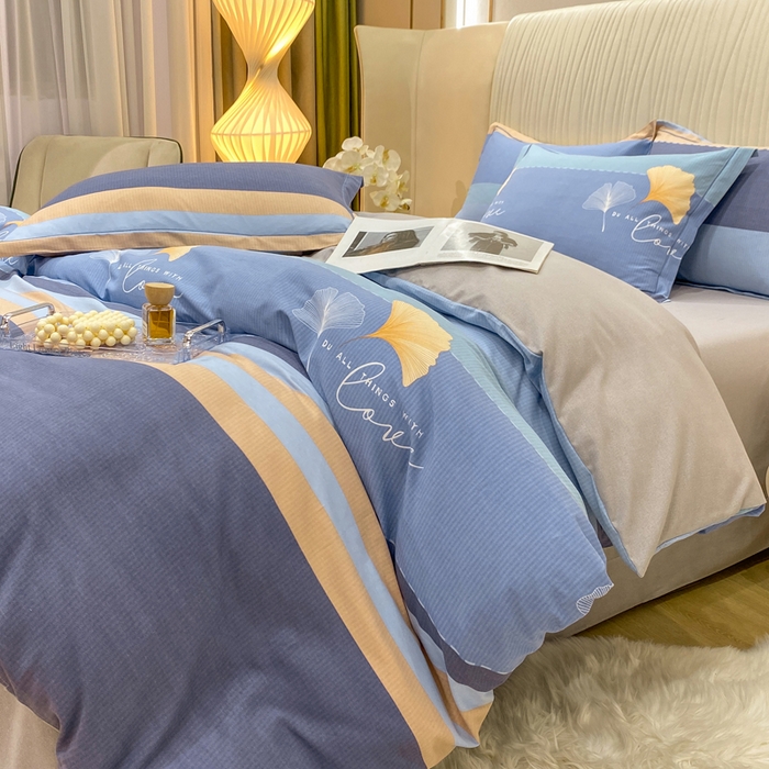 91家纺网 家纺一手货源 找家纺 红日子纺织品 2025新款100%全棉纯棉磨毛四件套 风语银杏