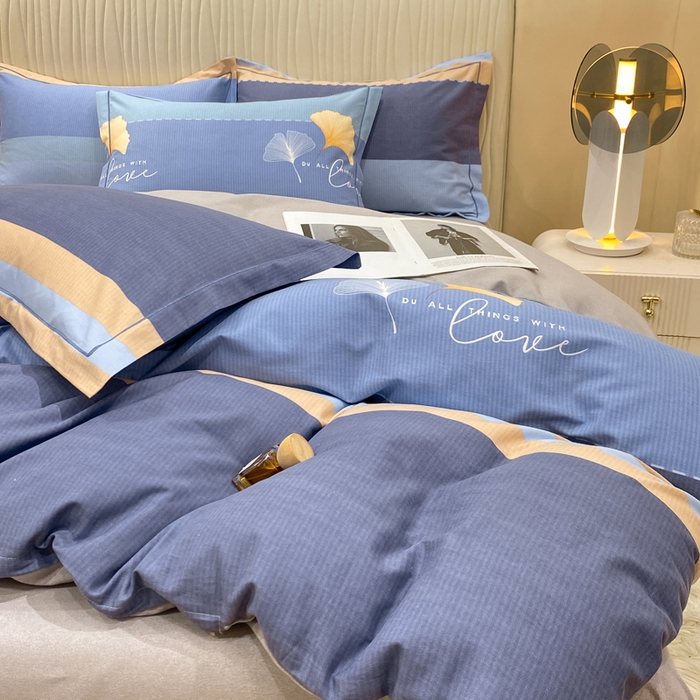 91家纺网 家纺一手货源 找家纺 红日子纺织品 2025新款100%全棉纯棉磨毛四件套 风语银杏