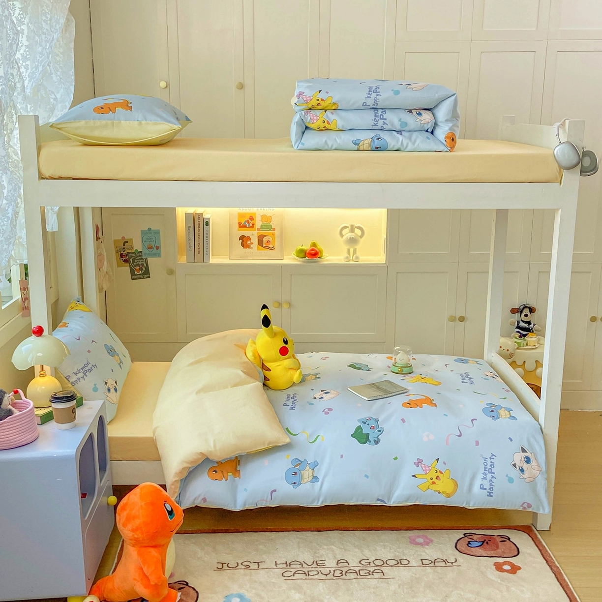 91家纺网 家纺一手货源 找家纺 博雅 2025新款宝可梦皮卡丘正版授权上下铺套件 喷火龙与皮卡丘