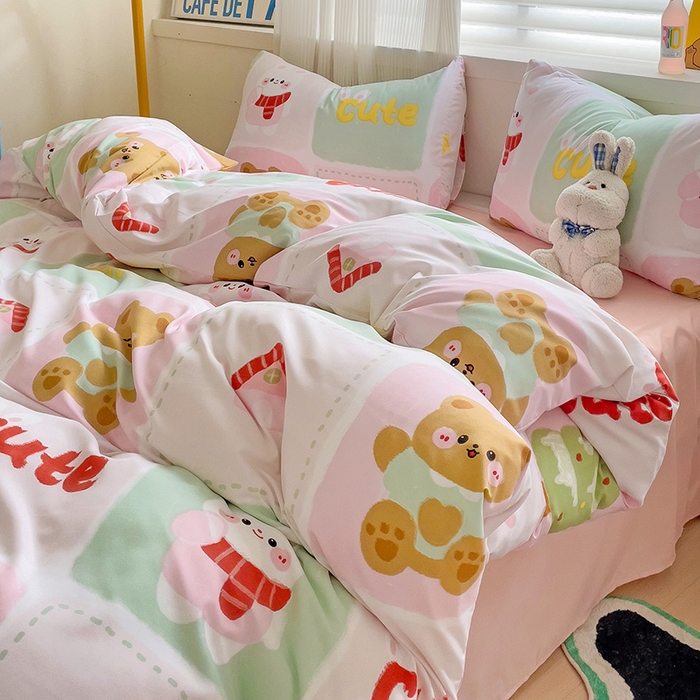 91家纺网 家纺一手货源 找家纺 2025开学季新款学生宿舍三件套被套小清新卡通超柔水洗云朵棉四件套 圣诞小伙伴