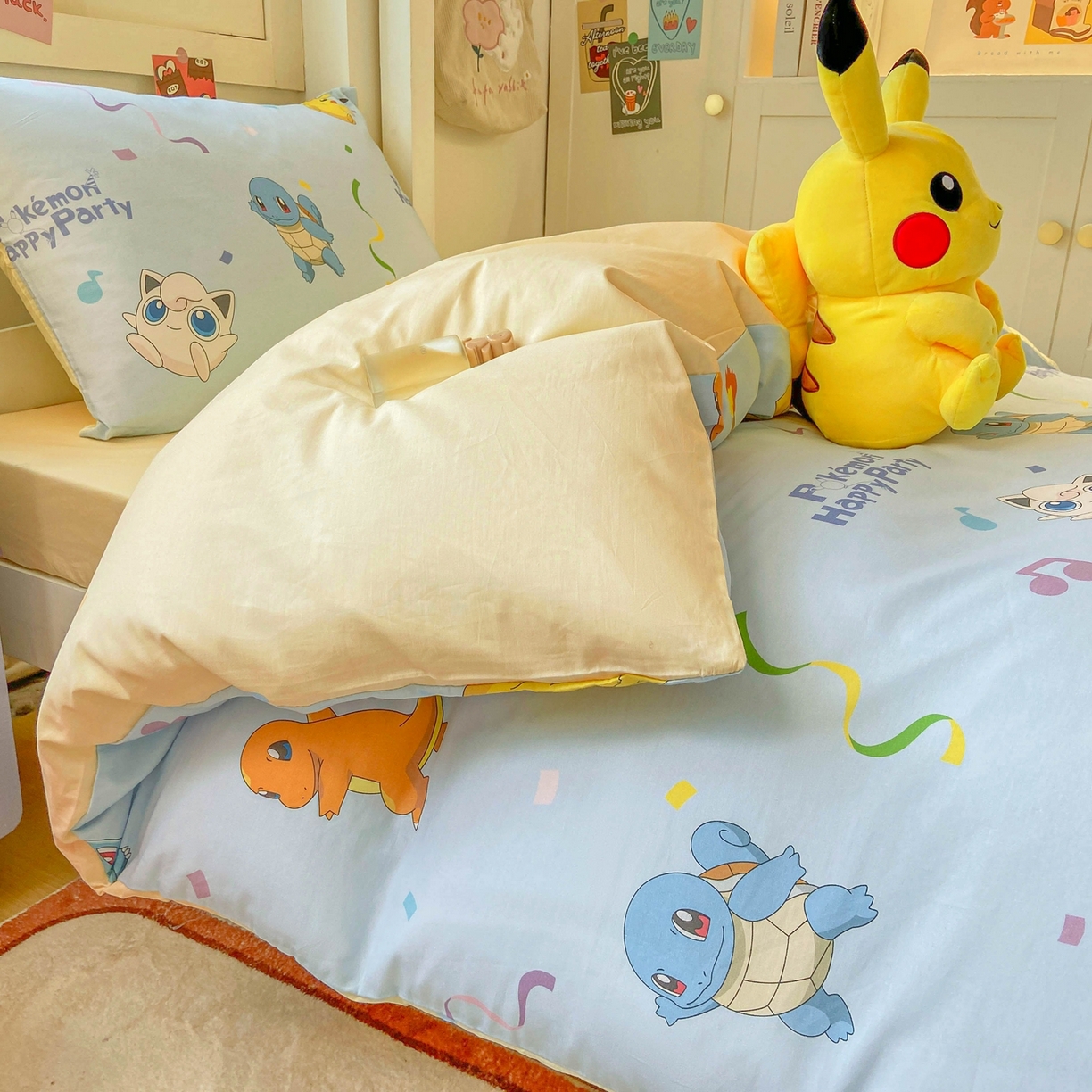 91家纺网 家纺一手货源 找家纺 博雅 2025新款宝可梦皮卡丘正版授权上下铺套件 喷火龙与皮卡丘