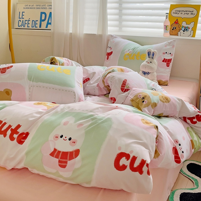 91家纺网 家纺一手货源 找家纺 2025开学季新款学生宿舍三件套被套小清新卡通超柔水洗云朵棉四件套 圣诞小伙伴