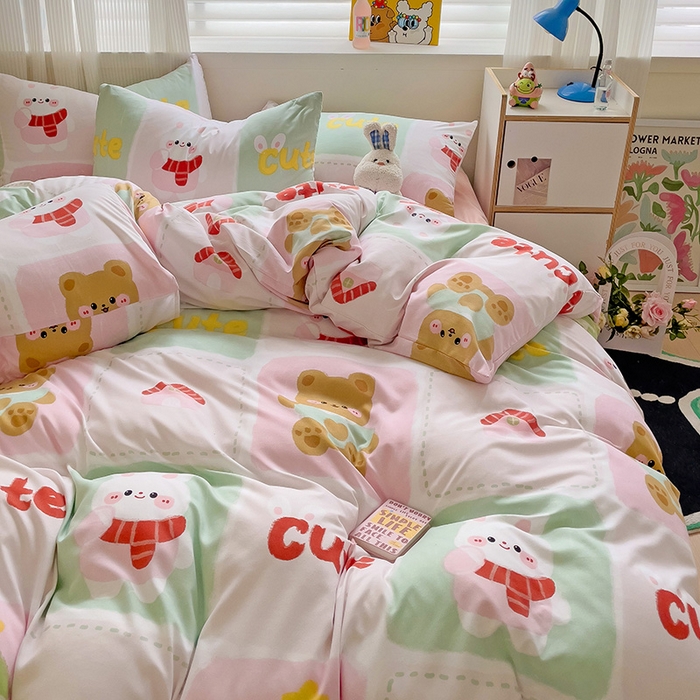 91家纺网 家纺一手货源 找家纺 2025开学季新款学生宿舍三件套被套小清新卡通超柔水洗云朵棉四件套 圣诞小伙伴