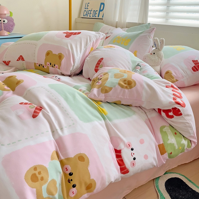 91家纺网 家纺一手货源 找家纺 2025开学季新款学生宿舍三件套被套小清新卡通超柔水洗云朵棉四件套 圣诞小伙伴