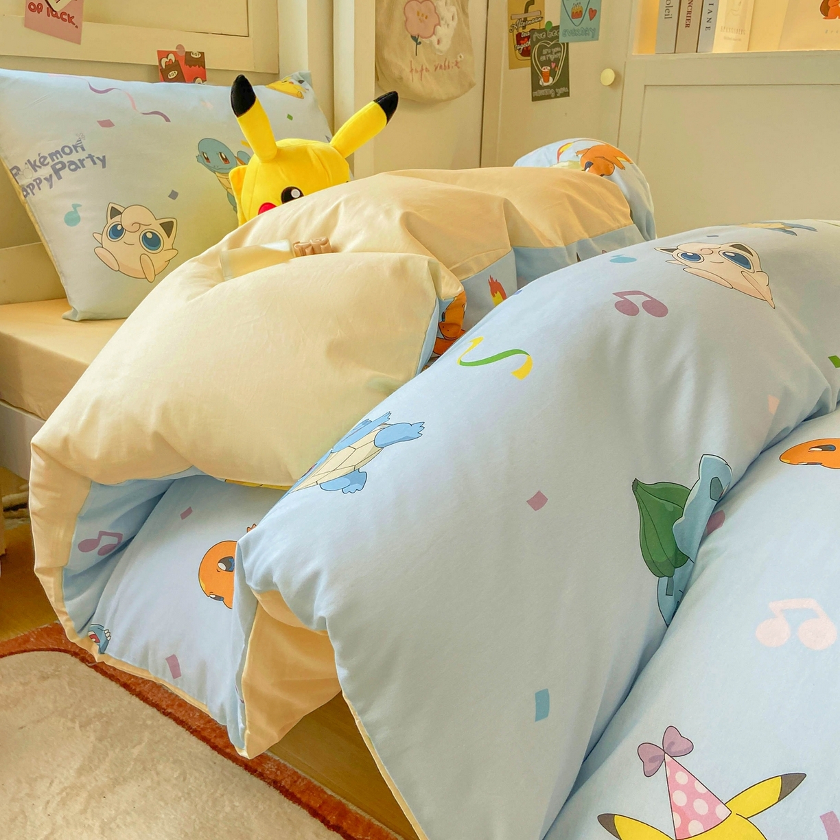 91家纺网 家纺一手货源 找家纺 博雅 2025新款宝可梦皮卡丘正版授权上下铺套件 喷火龙与皮卡丘