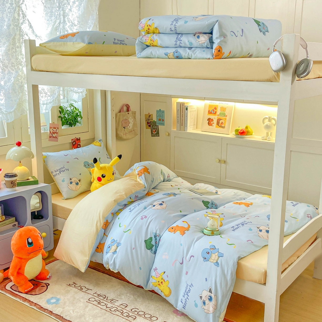 91家纺网 家纺一手货源 找家纺 博雅 2025新款宝可梦皮卡丘正版授权上下铺套件 喷火龙与皮卡丘