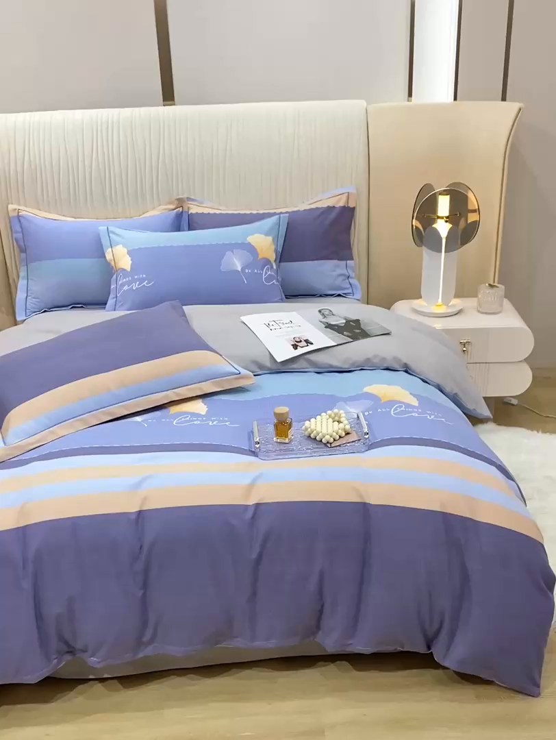 91家纺网 家纺一手货源 找家纺 红日子纺织品 2025新款100%全棉纯棉磨毛四件套 风语银杏