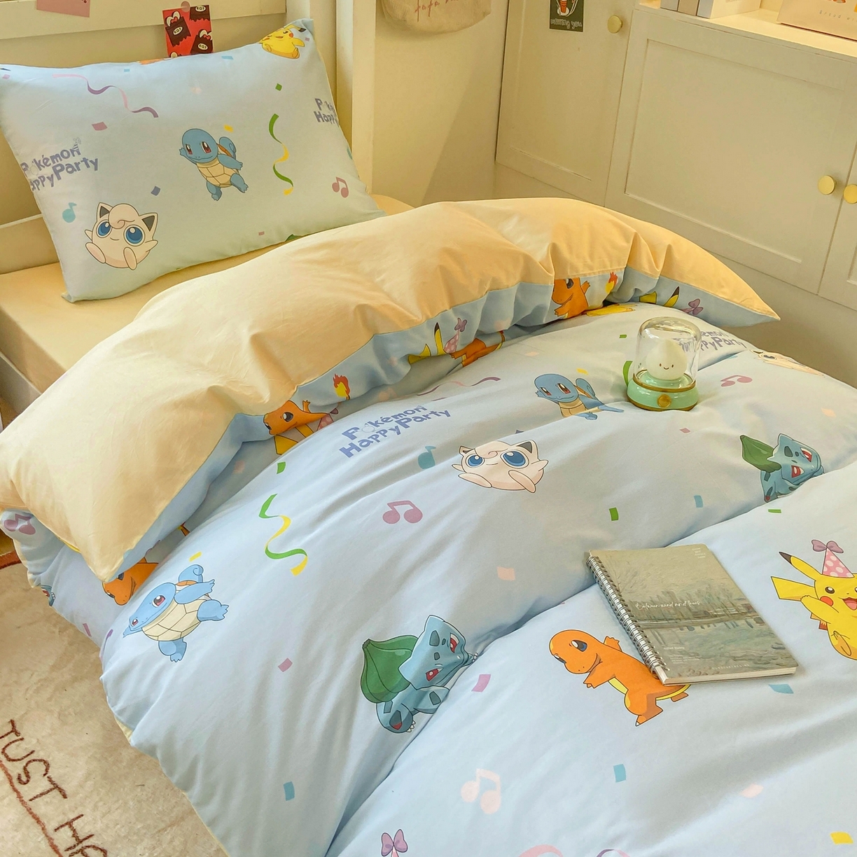 91家纺网 家纺一手货源 找家纺 博雅 2025新款宝可梦皮卡丘正版授权上下铺套件 喷火龙与皮卡丘