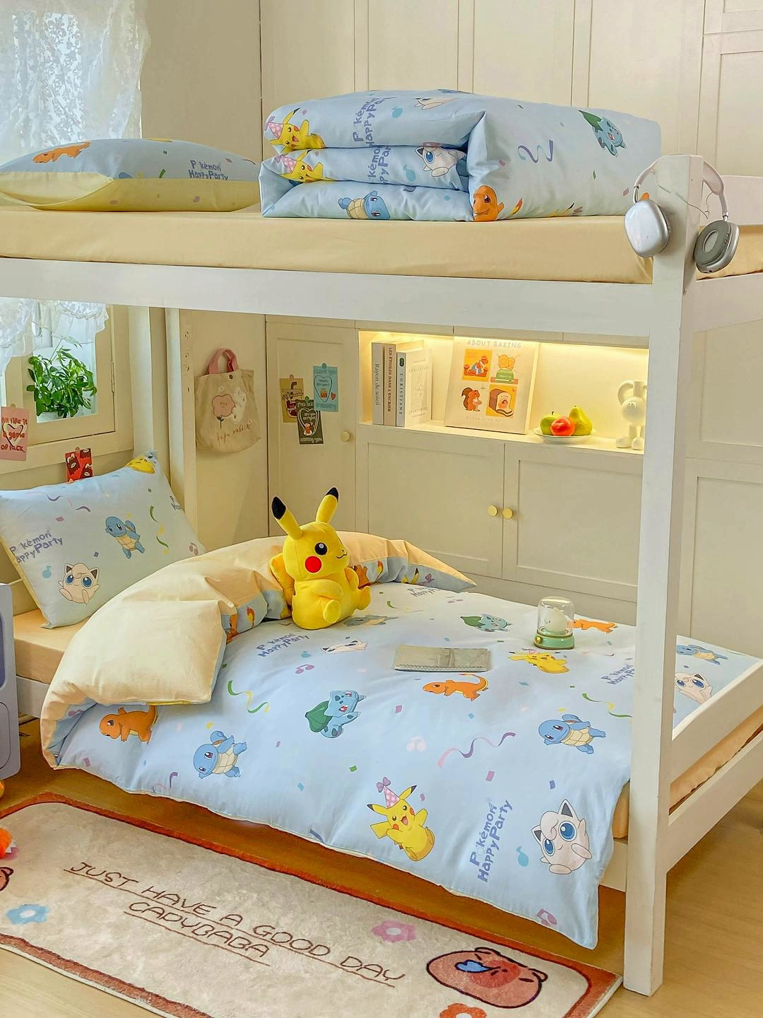 91家纺网 家纺一手货源 找家纺 博雅 2025新款宝可梦皮卡丘正版授权上下铺套件 喷火龙与皮卡丘