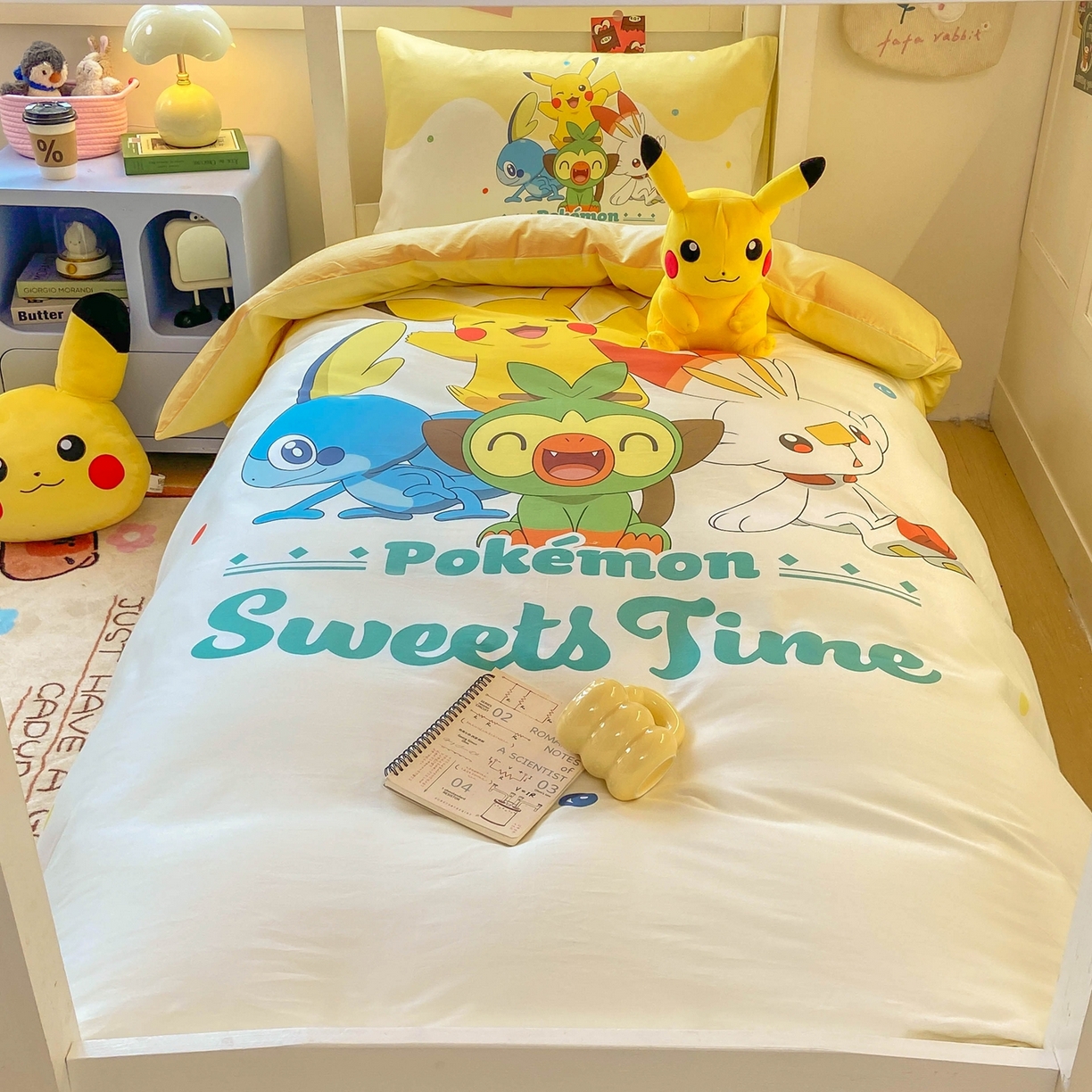 91家纺网 家纺一手货源 找家纺 博雅 2025新款宝可梦皮卡丘正版授权上下铺套件 皮卡丘家族
