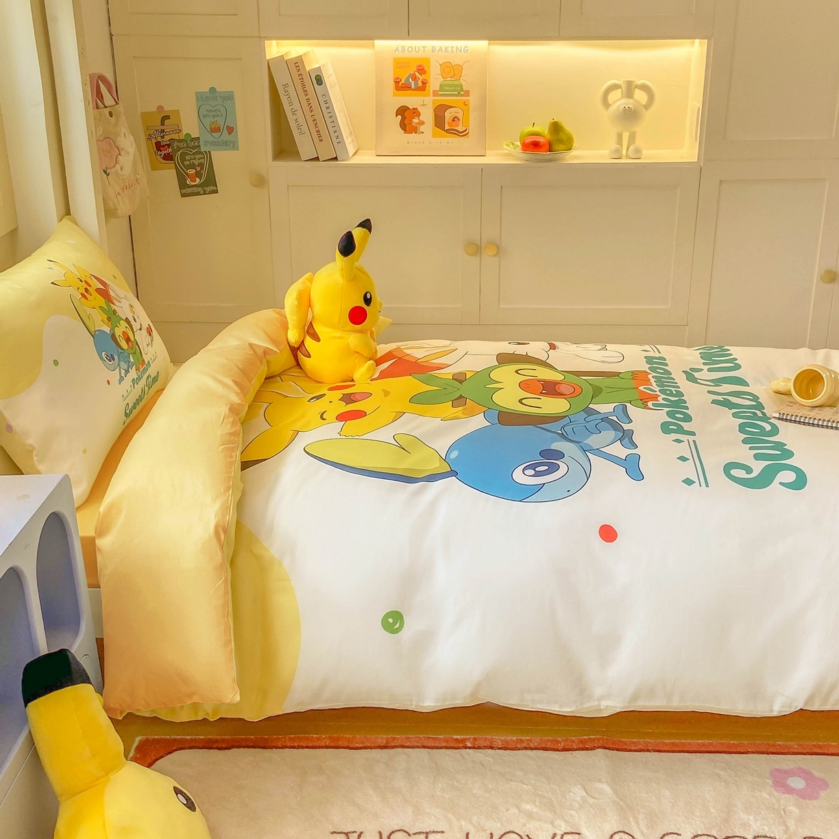 91家纺网 家纺一手货源 找家纺 博雅 2025新款宝可梦皮卡丘正版授权上下铺套件 皮卡丘家族