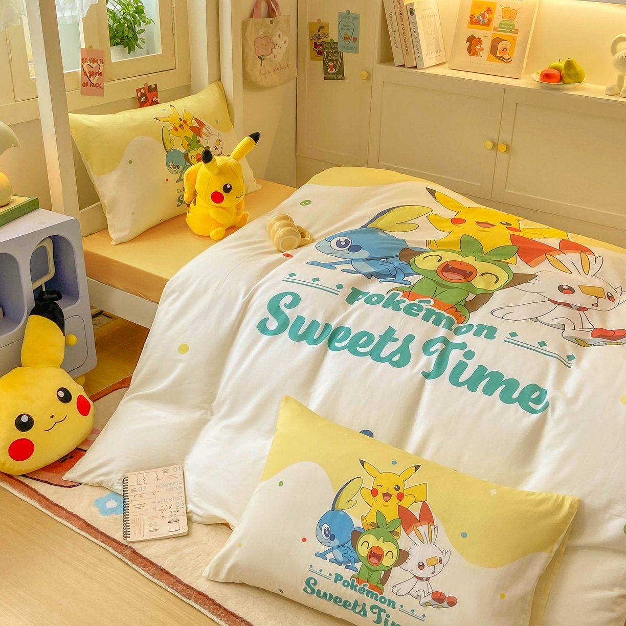 91家纺网 家纺一手货源 找家纺 博雅 2025新款宝可梦皮卡丘正版授权上下铺套件 皮卡丘家族