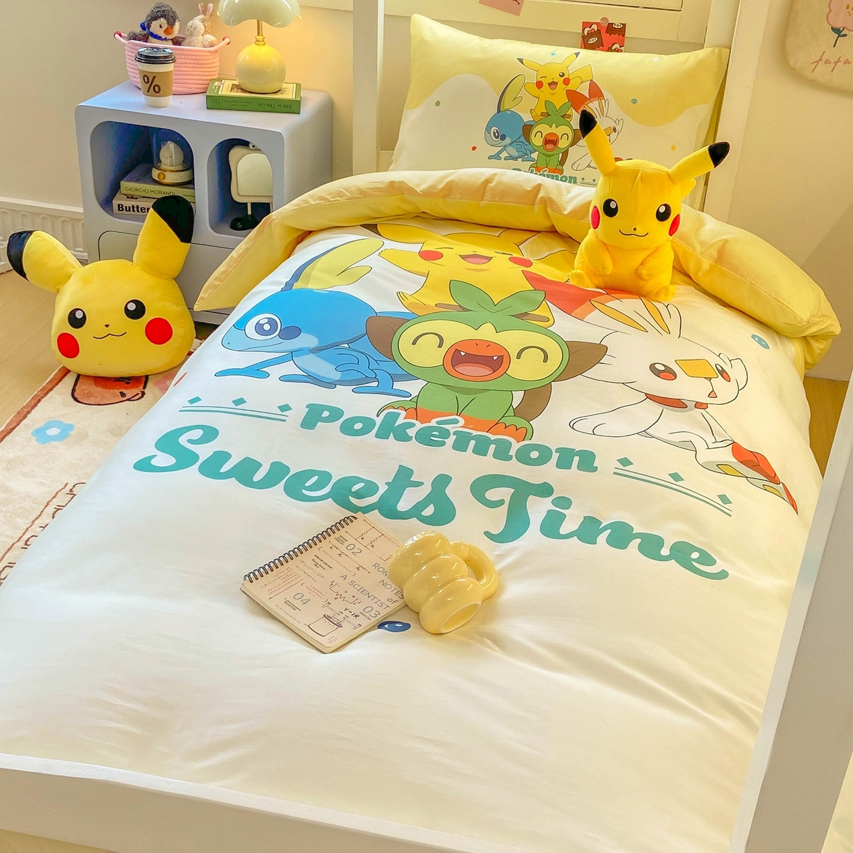 91家纺网 家纺一手货源 找家纺 博雅 2025新款宝可梦皮卡丘正版授权上下铺套件 皮卡丘家族