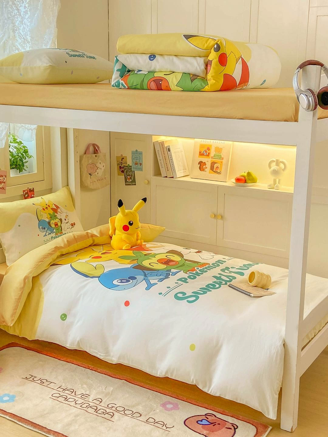 91家纺网 家纺一手货源 找家纺 博雅 2025新款宝可梦皮卡丘正版授权上下铺套件 皮卡丘家族