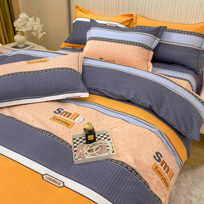 91家纺网 家纺一手货源 找家纺 红日子纺织品 2025新款100%全棉纯棉磨毛四件套 快乐微笑