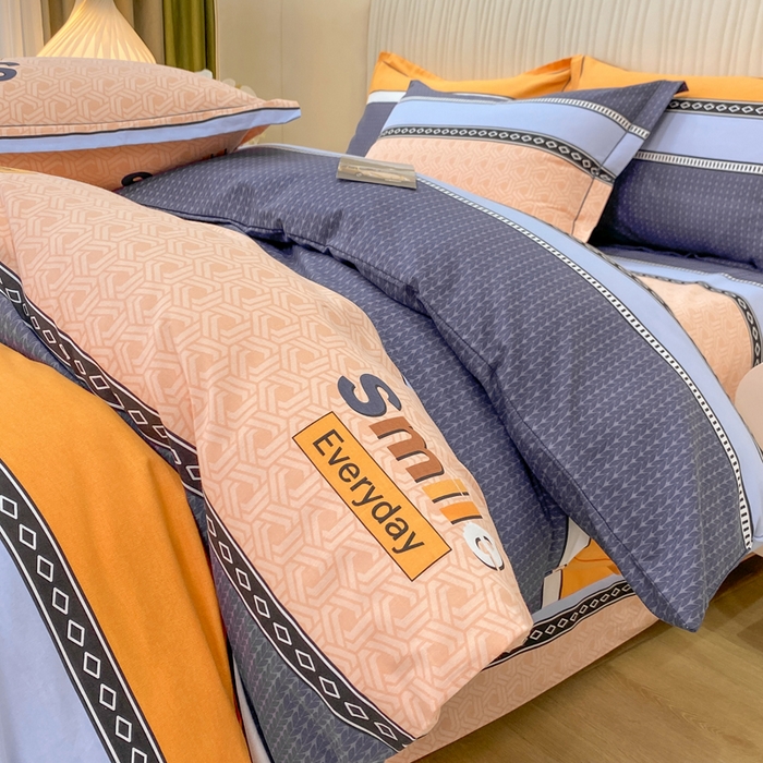 91家纺网 家纺一手货源 找家纺 红日子纺织品 2025新款100%全棉纯棉磨毛四件套 快乐微笑