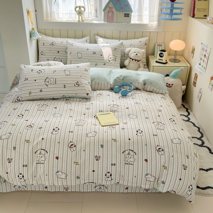 91家纺网 家纺一手货源 找家纺 典曼家纺 2025新款40支学生季卡通印花四件套 茶茶狗