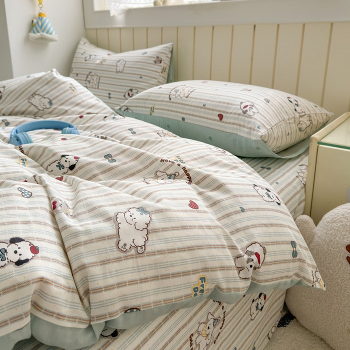 91家纺网 家纺一手货源 找家纺 典曼家纺 2025新款40支学生季卡通印花四件套 茶茶狗