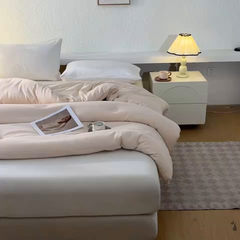 91家纺网 家纺一手货源 找家纺 秋泽  2025新款皱皱纱大豆被冬被春秋被夏被子被芯 浅咖