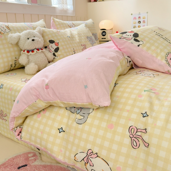 91家纺网 家纺一手货源 找家纺 典曼家纺 2025新款40支学生季卡通印花四件套 格子猫