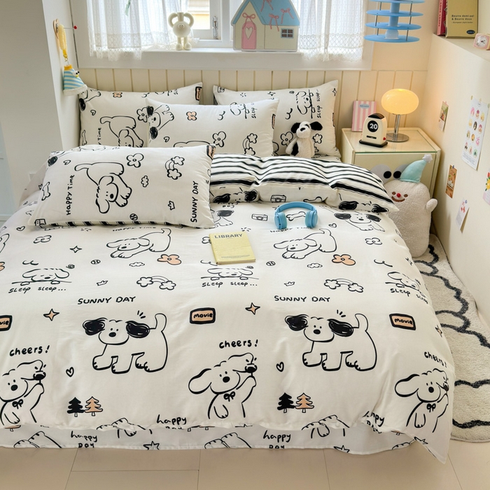 91家纺网 家纺一手货源 找家纺 典曼家纺 2025新款40支学生季卡通印花四件套 嗨皮狗