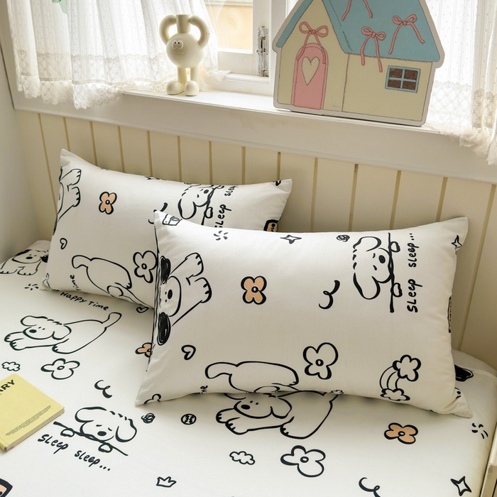 91家纺网 家纺一手货源 找家纺 典曼家纺 2025新款40支学生季卡通印花四件套 嗨皮狗