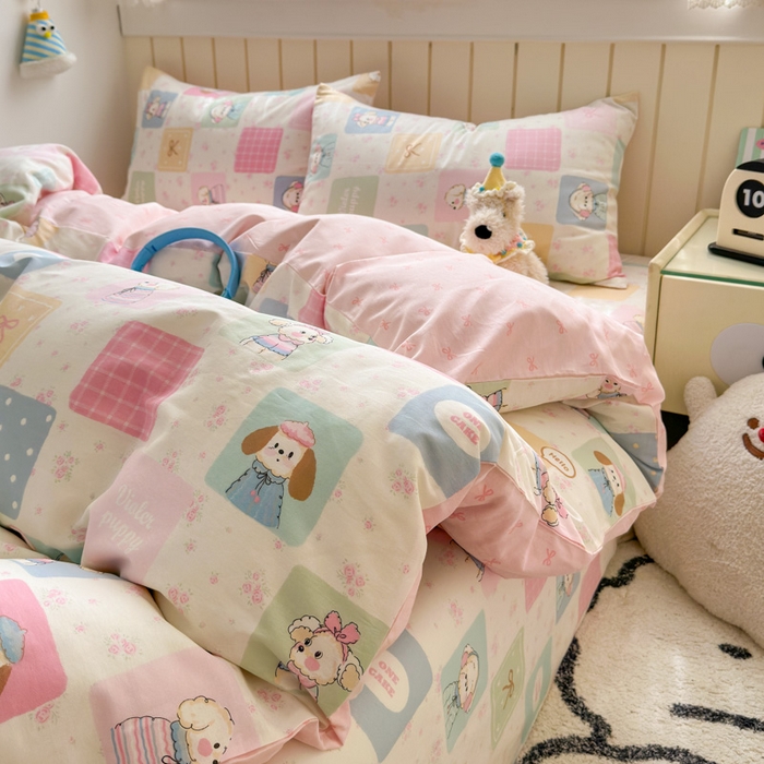 91家纺网 家纺一手货源 找家纺 典曼家纺 2025新款40支学生季卡通印花四件套 开心屋