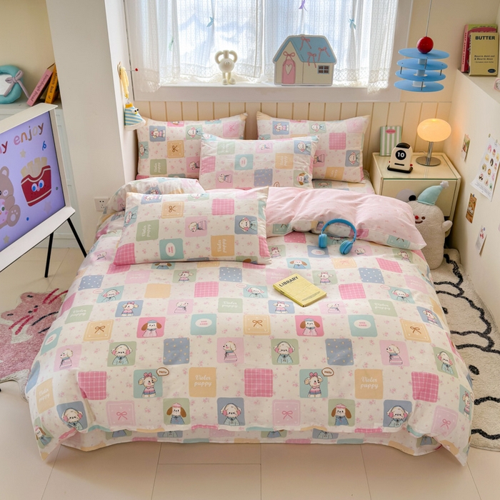 91家纺网 家纺一手货源 找家纺 典曼家纺 2025新款40支学生季卡通印花四件套 开心屋