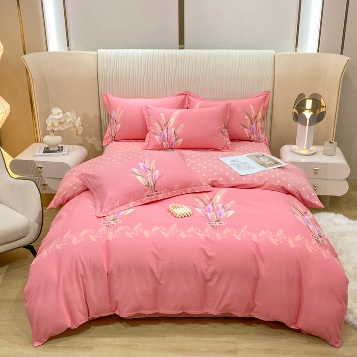 91家纺网 家纺一手货源 找家纺 红日子纺织品 2025新款100%全棉纯棉磨毛四件套 麦浪粉