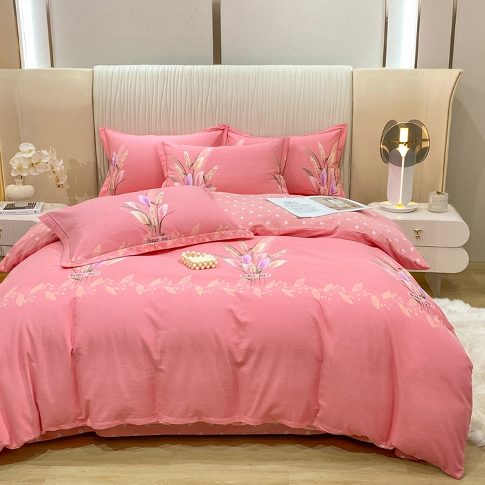 91家纺网 家纺一手货源 找家纺 红日子纺织品 2025新款100%全棉纯棉磨毛四件套 麦浪粉