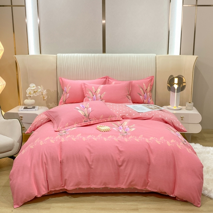 91家纺网 家纺一手货源 找家纺 红日子纺织品 2025新款100%全棉纯棉磨毛四件套 麦浪粉