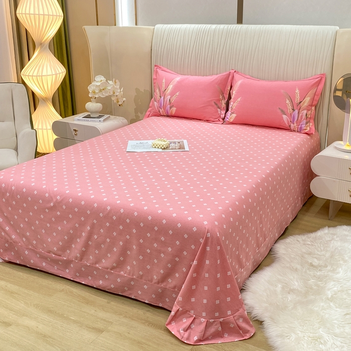 91家纺网 家纺一手货源 找家纺 红日子纺织品 2025新款100%全棉纯棉磨毛四件套 麦浪粉