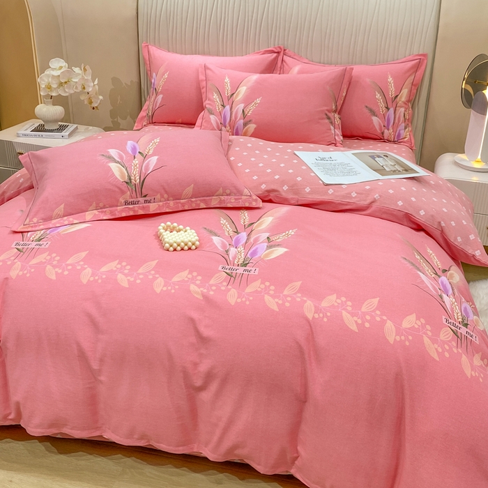 91家纺网 家纺一手货源 找家纺 红日子纺织品 2025新款100%全棉纯棉磨毛四件套 麦浪粉