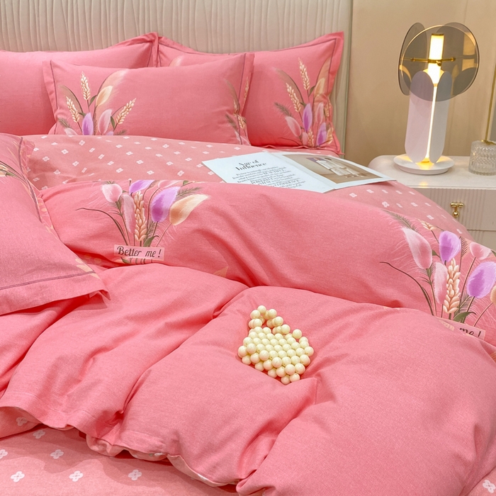 91家纺网 家纺一手货源 找家纺 红日子纺织品 2025新款100%全棉纯棉磨毛四件套 麦浪粉