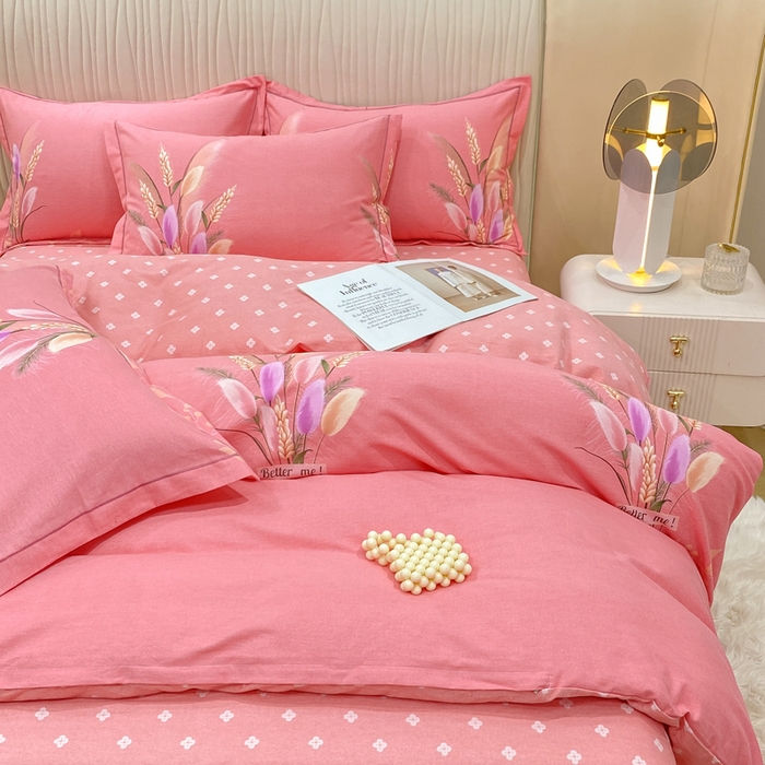 91家纺网 家纺一手货源 找家纺 红日子纺织品 2025新款100%全棉纯棉磨毛四件套 麦浪粉