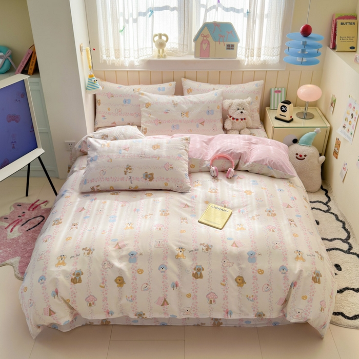 91家纺网 家纺一手货源 找家纺 典曼家纺 2025新款40支学生季卡通印花四件套 可爱多