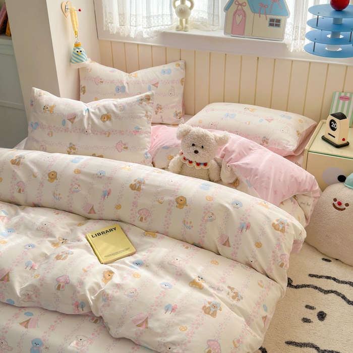 91家纺网 家纺一手货源 找家纺 典曼家纺 2025新款40支学生季卡通印花四件套 可爱多