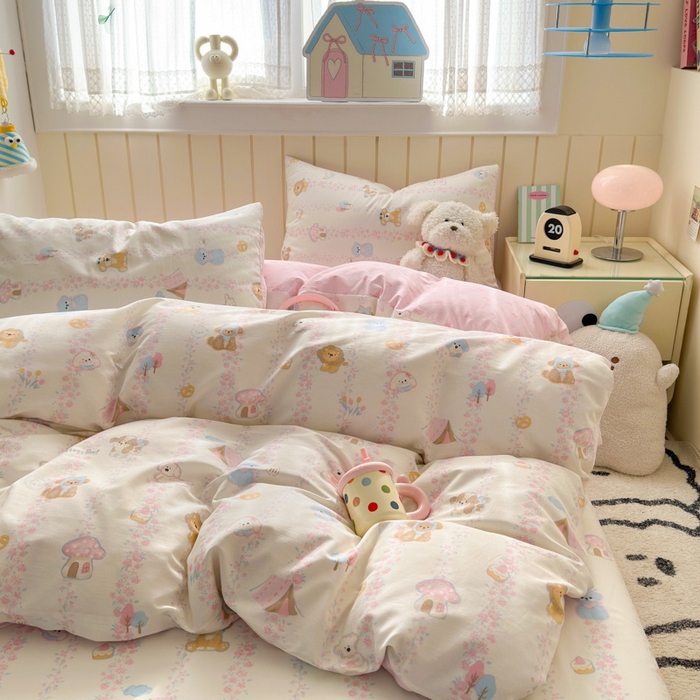 91家纺网 家纺一手货源 找家纺 典曼家纺 2025新款40支学生季卡通印花四件套 可爱多