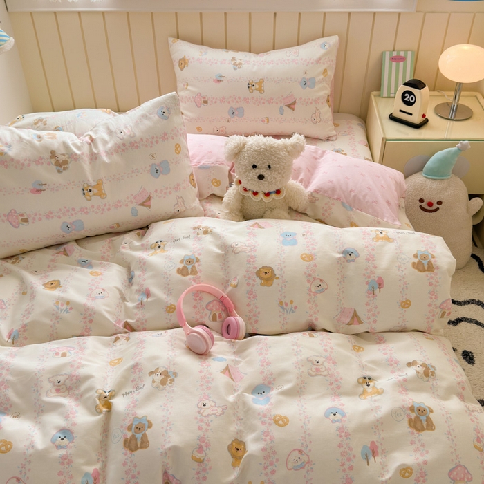 91家纺网 家纺一手货源 找家纺 典曼家纺 2025新款40支学生季卡通印花四件套 可爱多