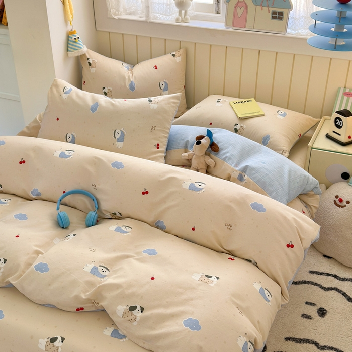 91家纺网 家纺一手货源 找家纺 典曼家纺 2025新款40支学生季卡通印花四件套 可可汪