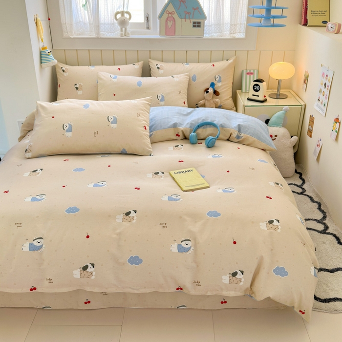 91家纺网 家纺一手货源 找家纺 典曼家纺 2025新款40支学生季卡通印花四件套 可可汪